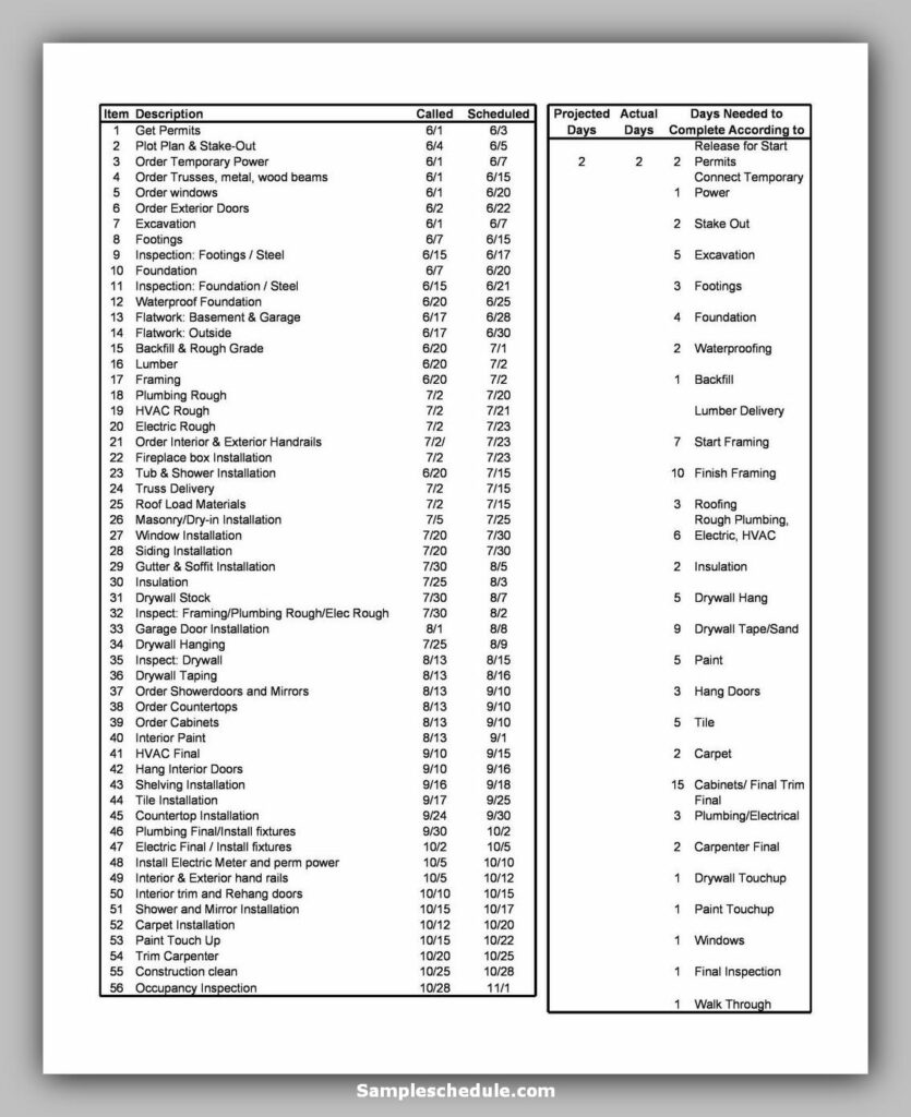 construction work schedule template 14