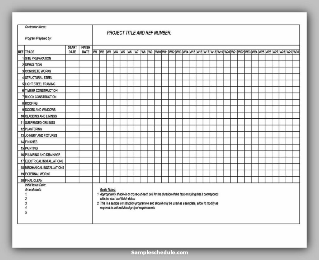 construction work schedule template 15