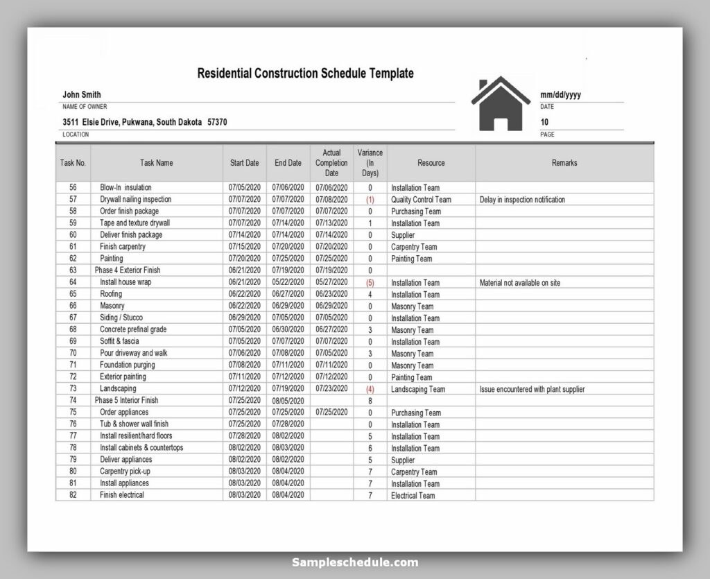 Residental construction schedule template 19