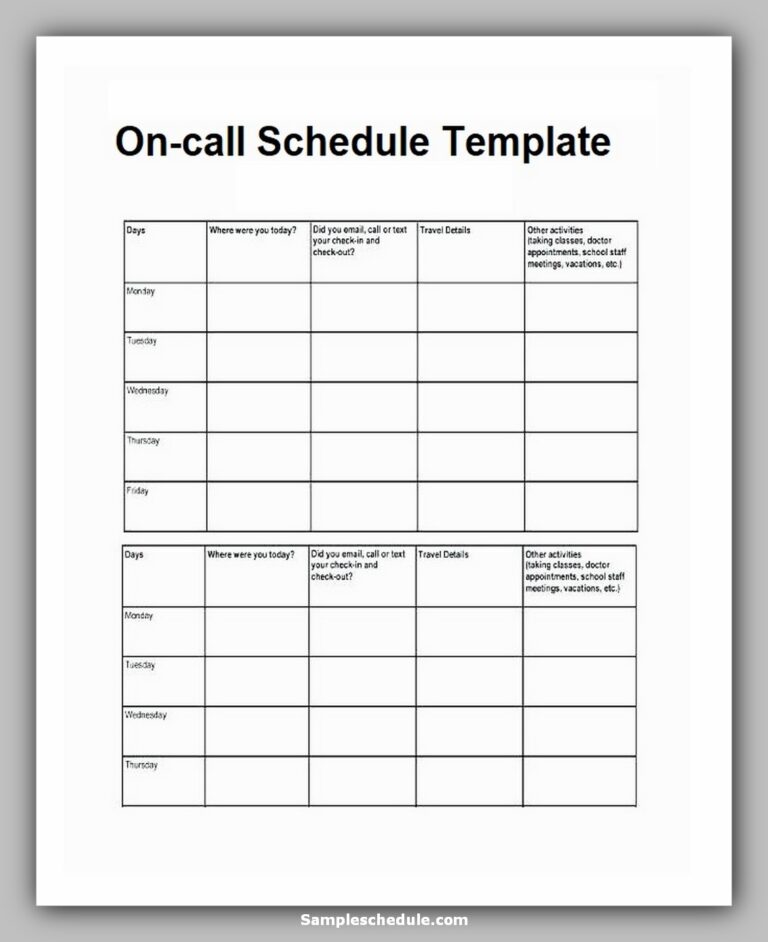On Call Schedule Template Sample Schedule