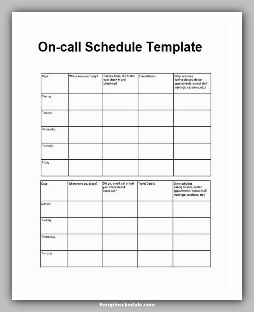 on call schedule template sample schedule