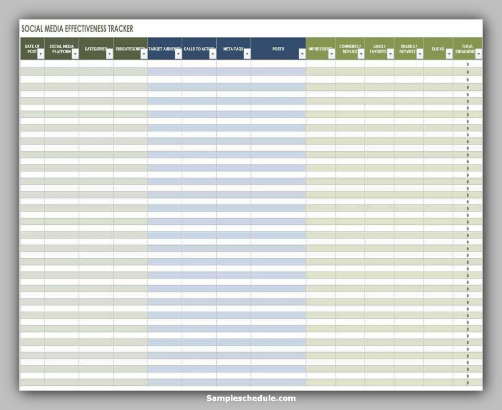 free social media schedule template - social media effectiveness tracker