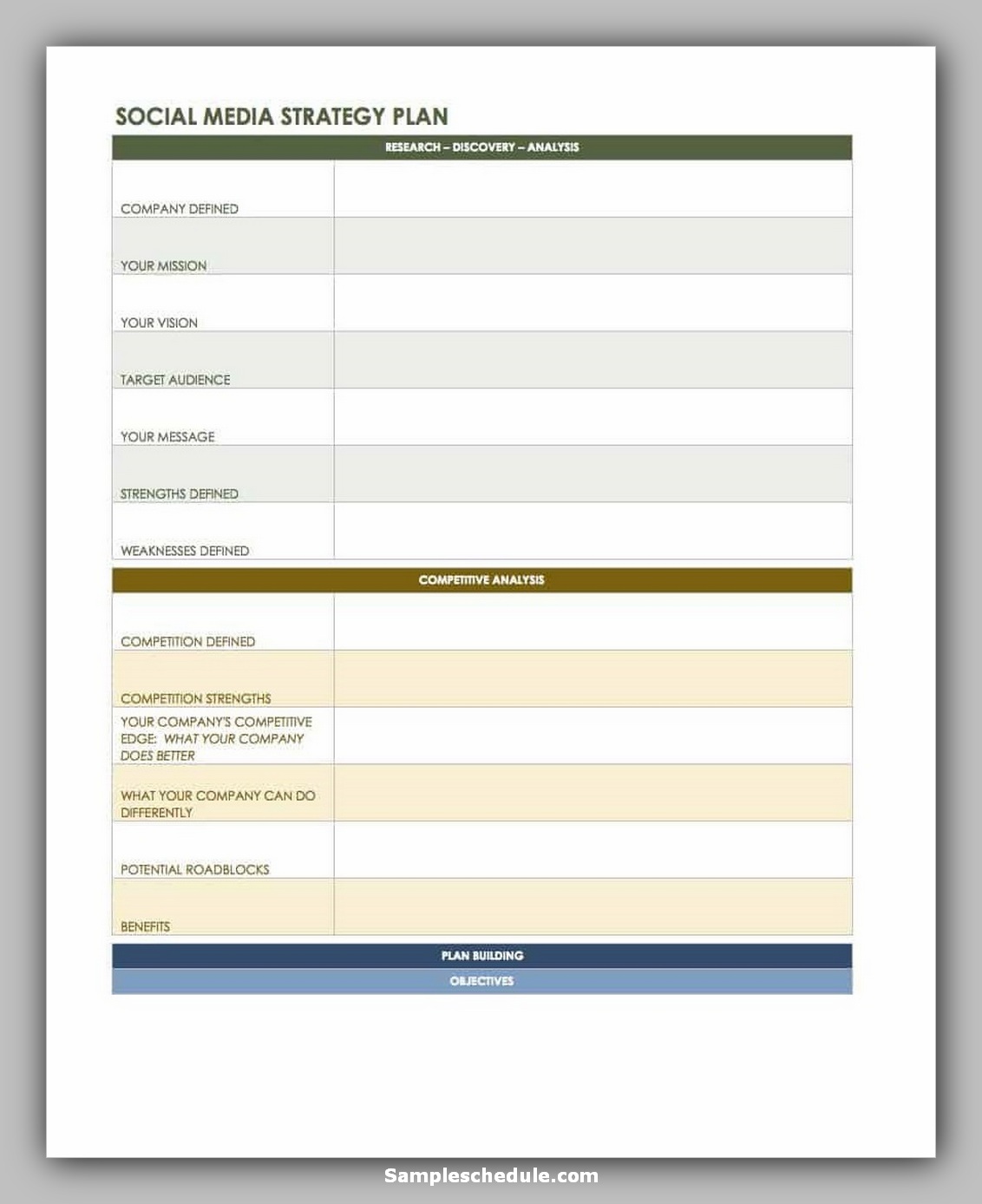 10 Free Social Media Schedule Template – sample schedule
