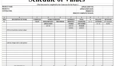 Sample Schedule Of Values Template Featured