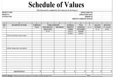 Sample Schedule Of Values Template Featured