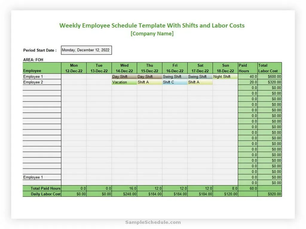 Weekly Employee Shift Schedule Template Excel 11