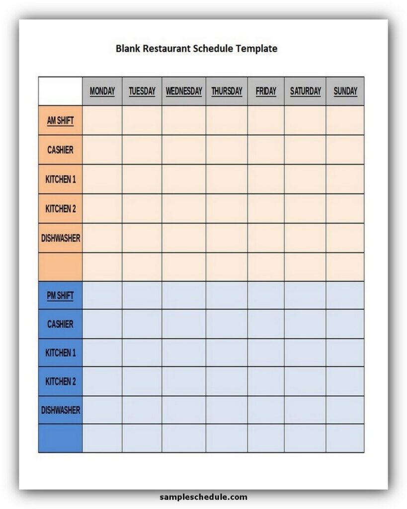 Blank Restaurant Schedule Template