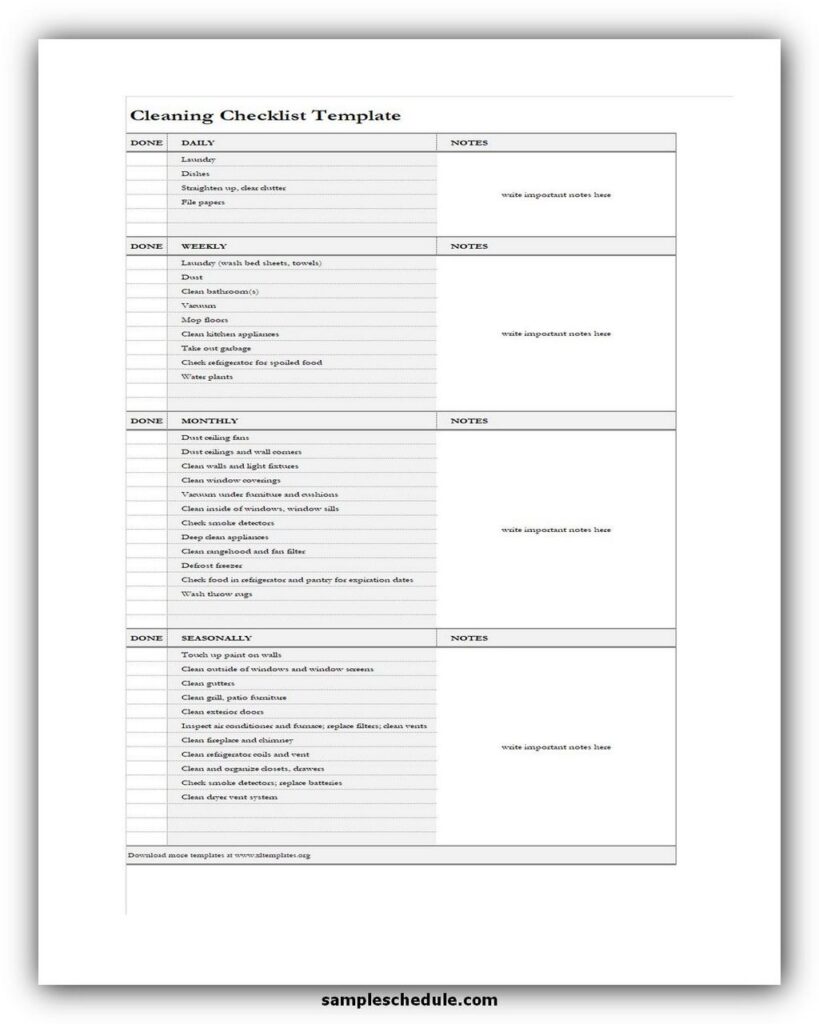 Cleaning Checklist Template Excel 01