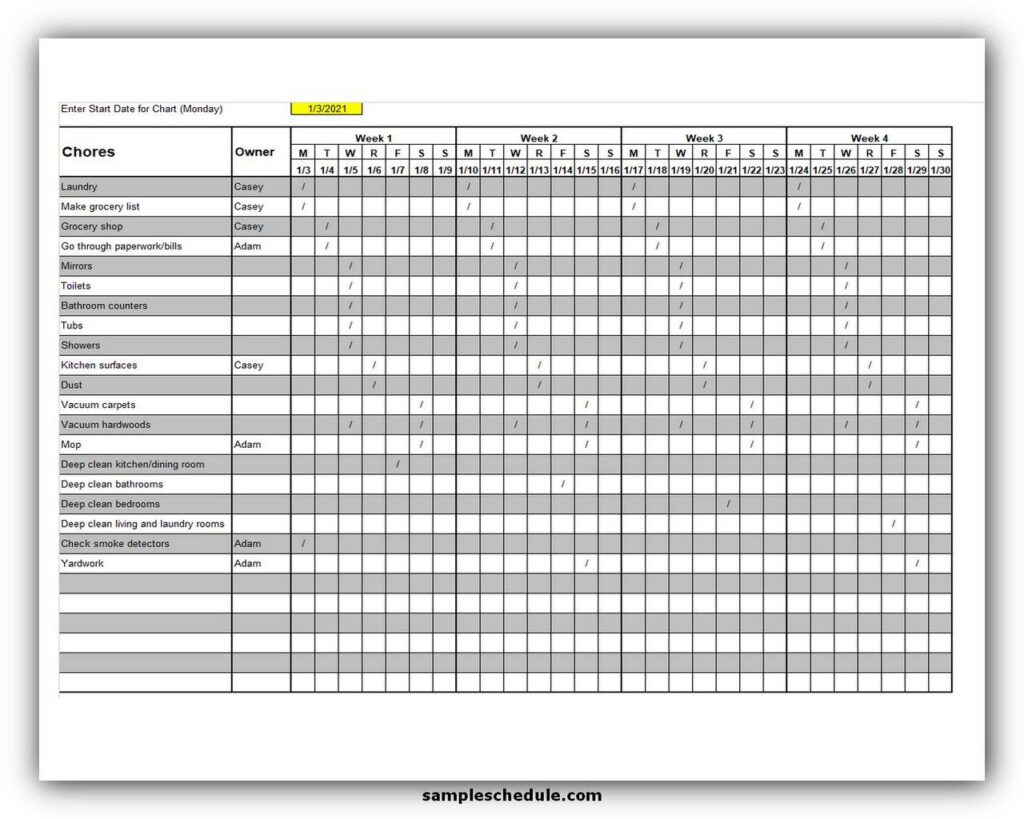 5 Free Cleaning Checklist Template Excel Sample Schedule
