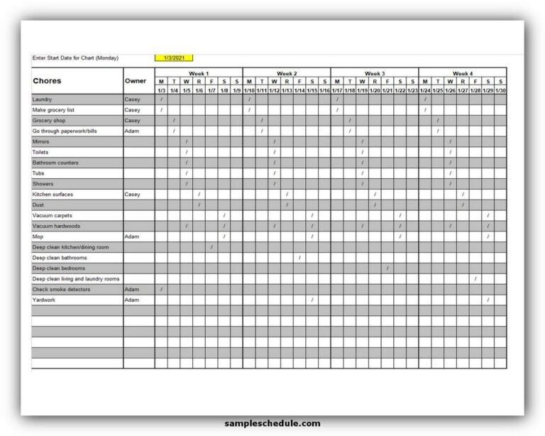 5+ Free Cleaning Checklist Template Excel sample schedule