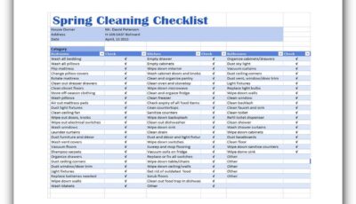 Cleaning Checklist Template Excel