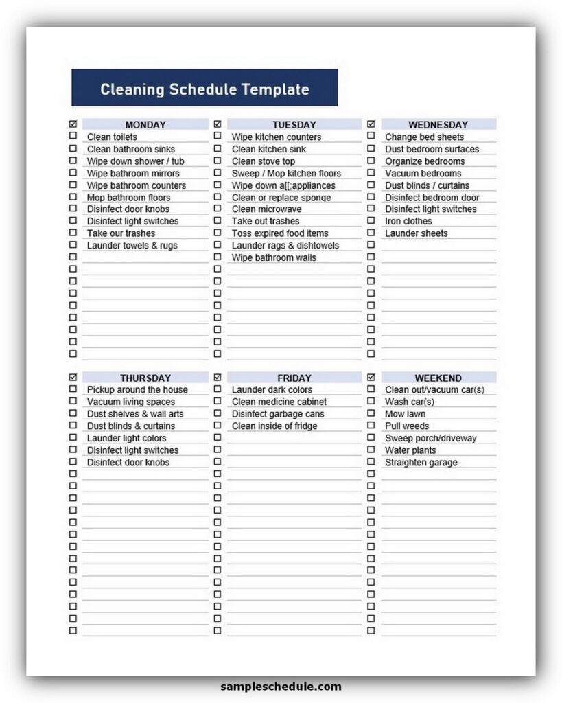 Cleaning schedule template