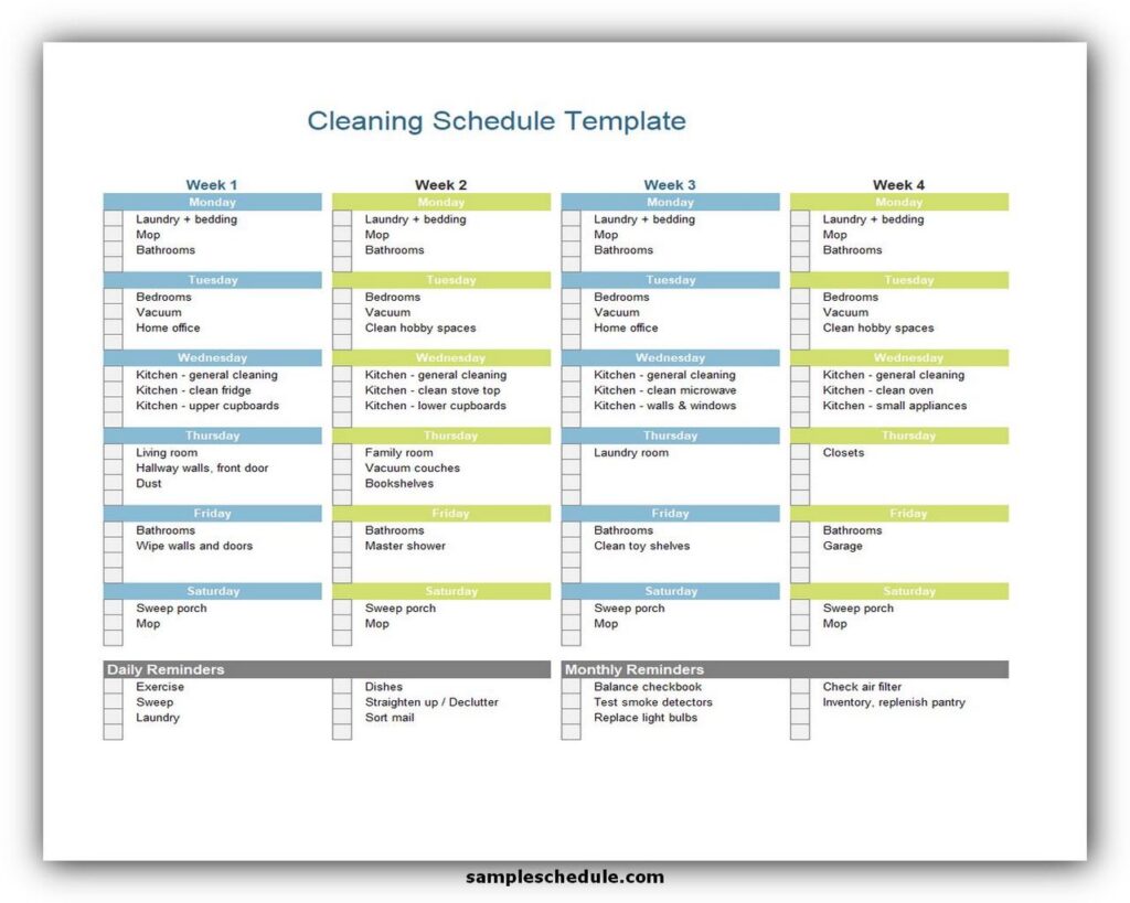 Cleaning schedule template word