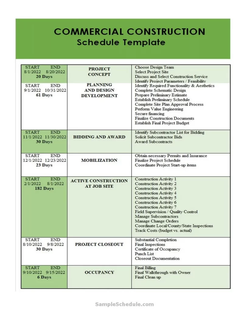 Commercial Construction Schedule Template 06