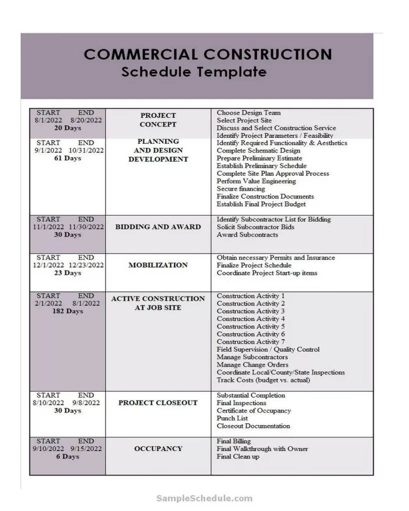 Commercial Construction Schedule Template 07