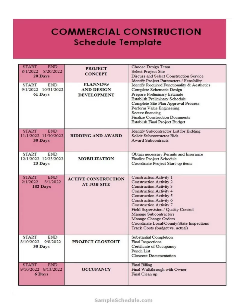 Commercial Construction Schedule Template 08
