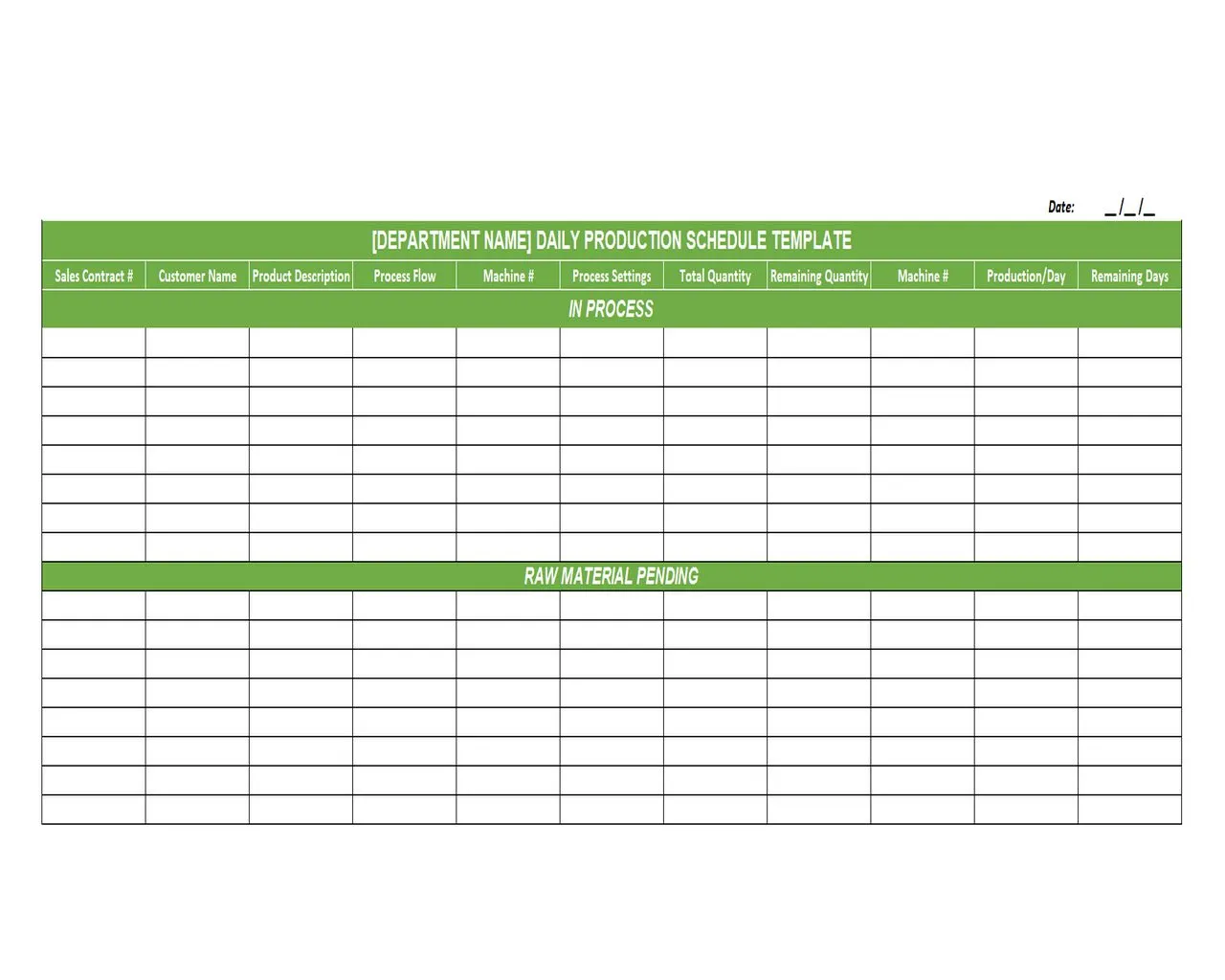 Daily Production Schedule Template Excel