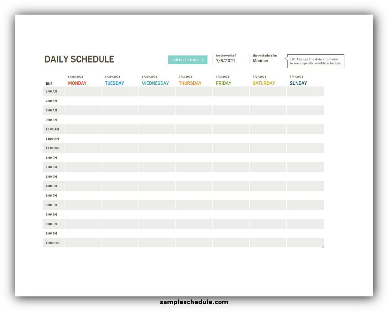 Daily Schedule Template Excel Free