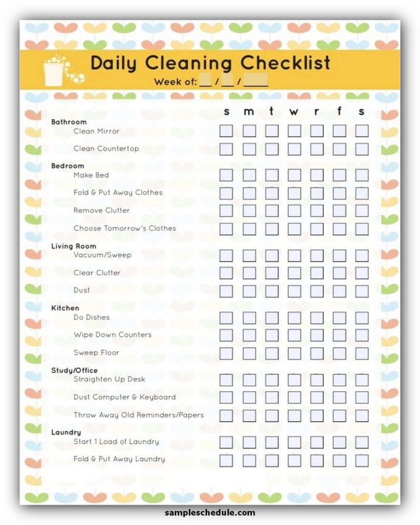 Daily cleaning schedule template
