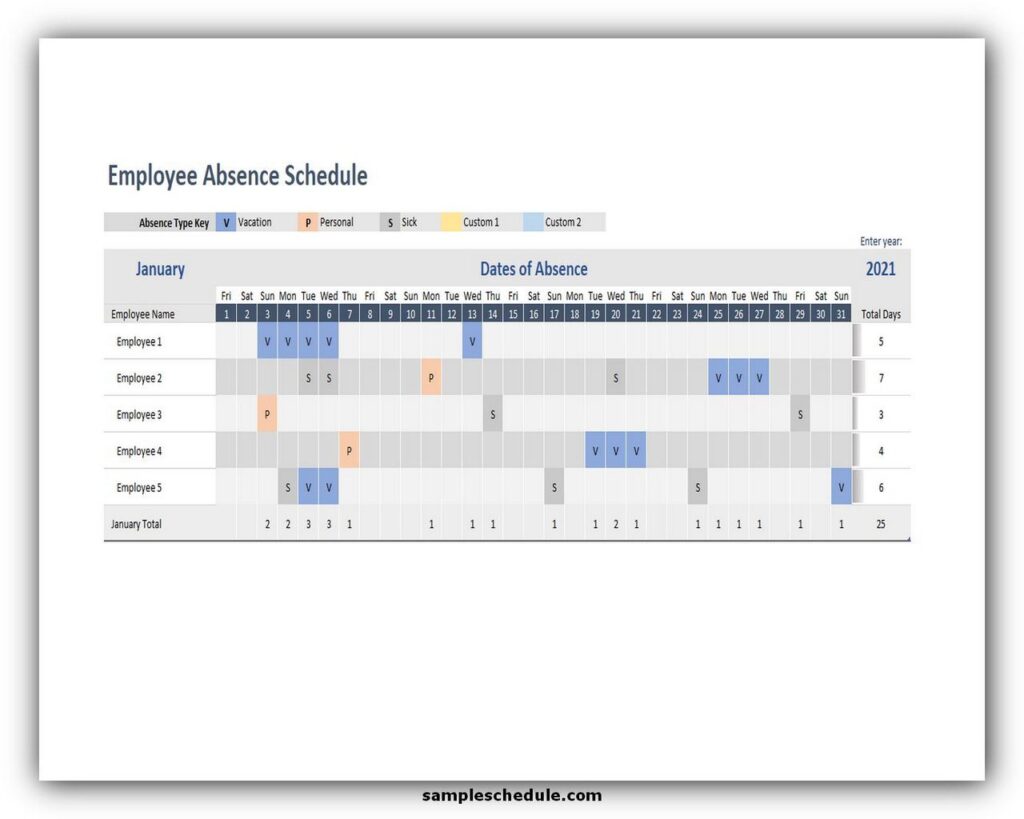 Employee Absence Schedule