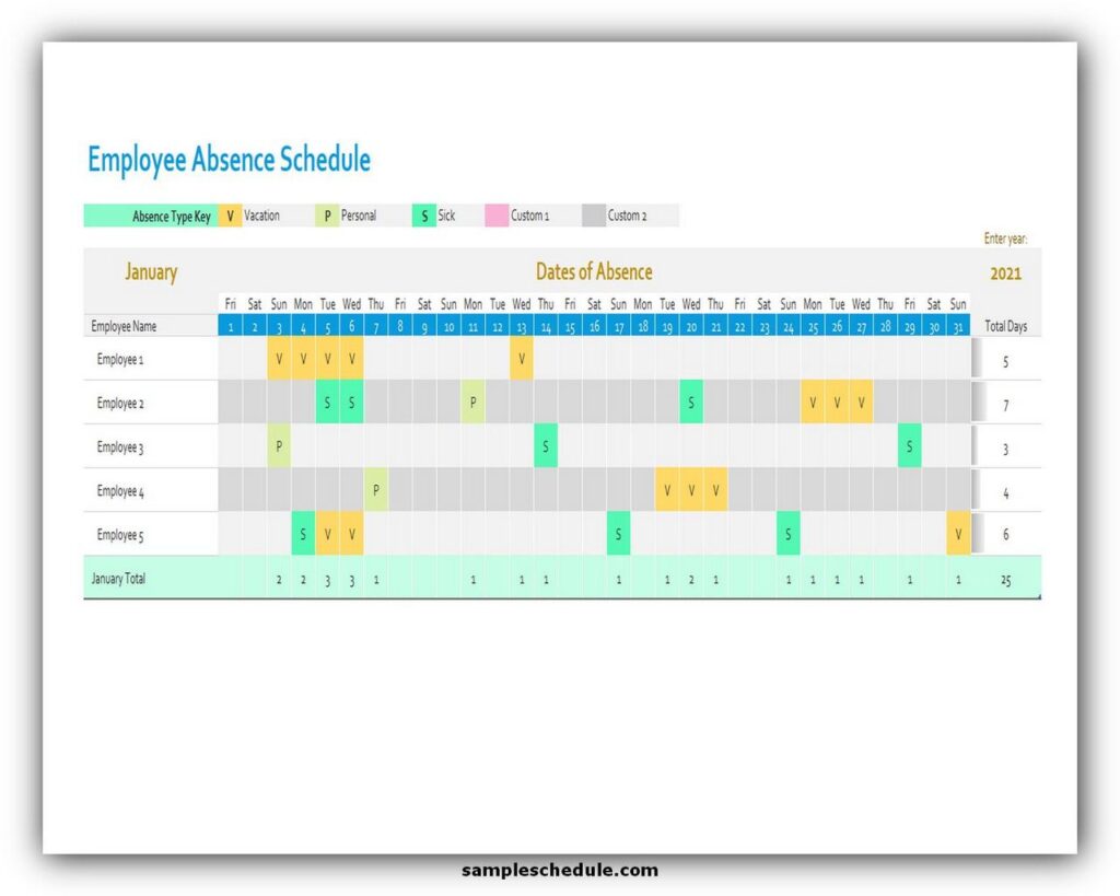 Employee Absence Schedule Excel