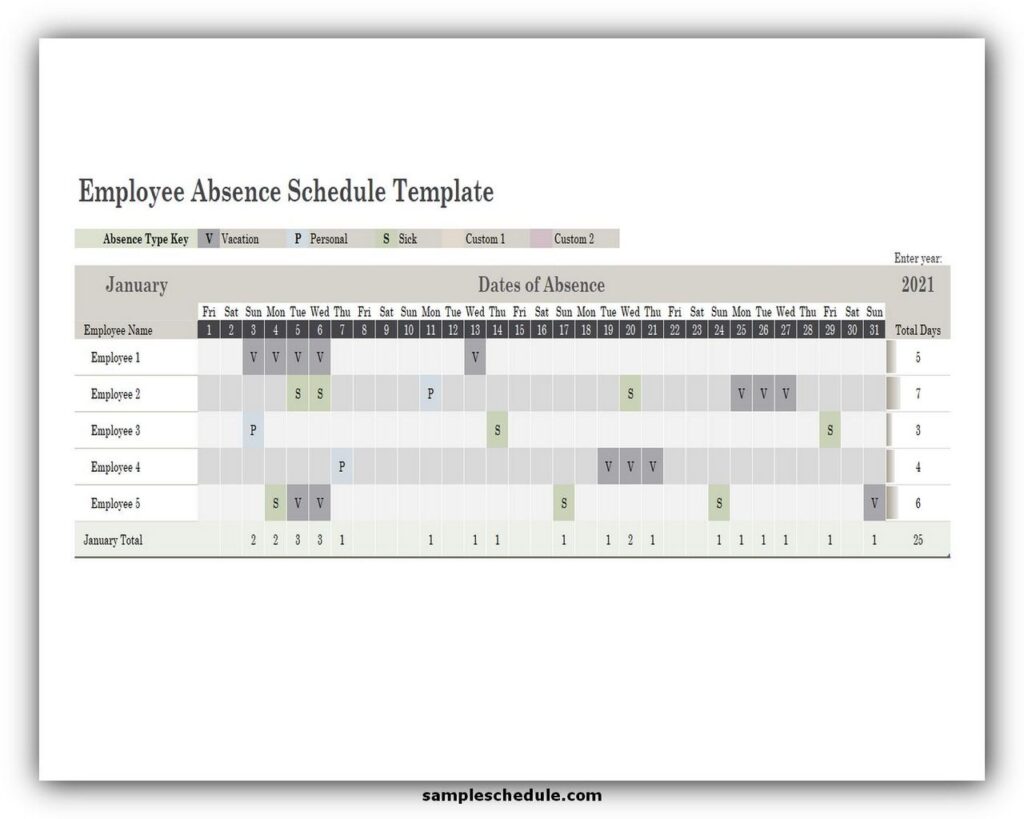 Employee Absence Schedule Template