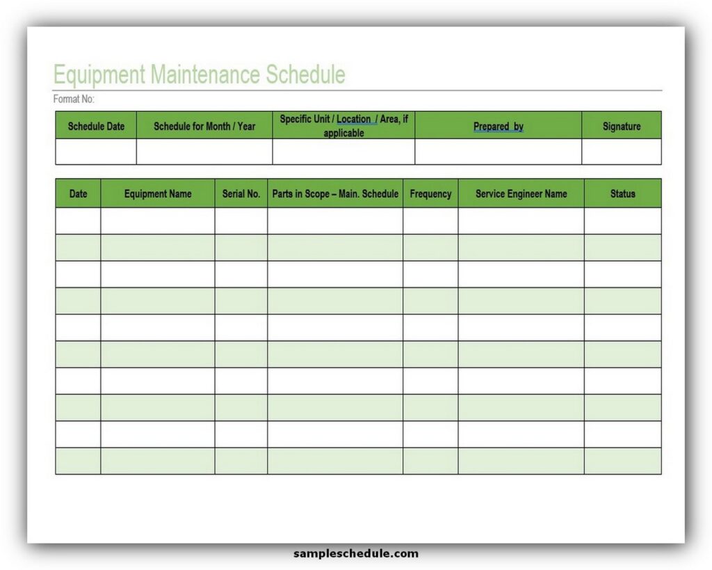 5 Free Equipment Maintenance Schedule Template Excel sample schedule