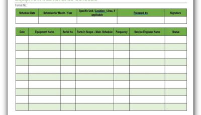 Equipment Maintenance Schedule Template