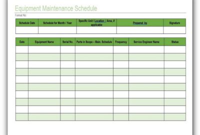Equipment Maintenance Schedule Template