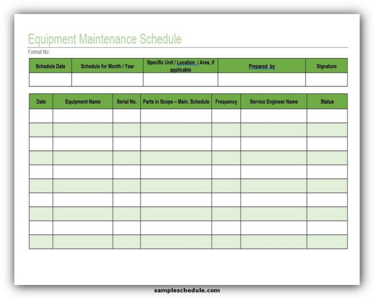 5 Free Equipment Maintenance Schedule Template Excel sample schedule