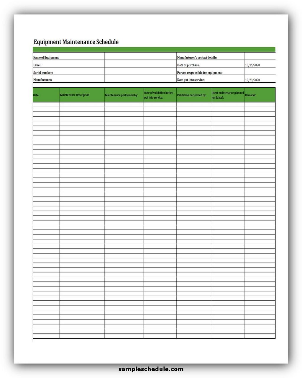 5 Free Equipment Maintenance Schedule Template Excel sample schedule