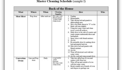 Master cleaning schedule template