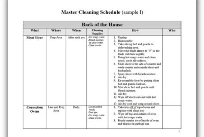 Master cleaning schedule template