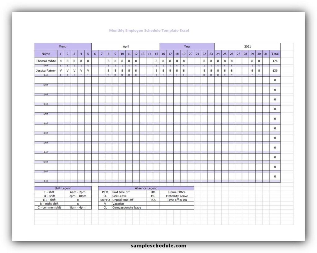 Monthly Employee Schedule Template Excel Blank