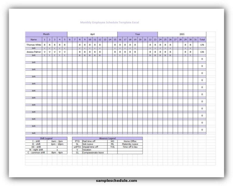 5 Perfect Monthly Employee Schedule Template Excel - sample schedule