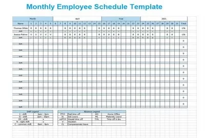 Monthly Employee Schedule Template Excel Featured