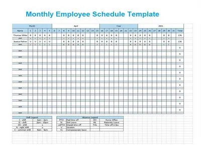 5 Perfect Monthly Employee Schedule Template Excel - sample schedule