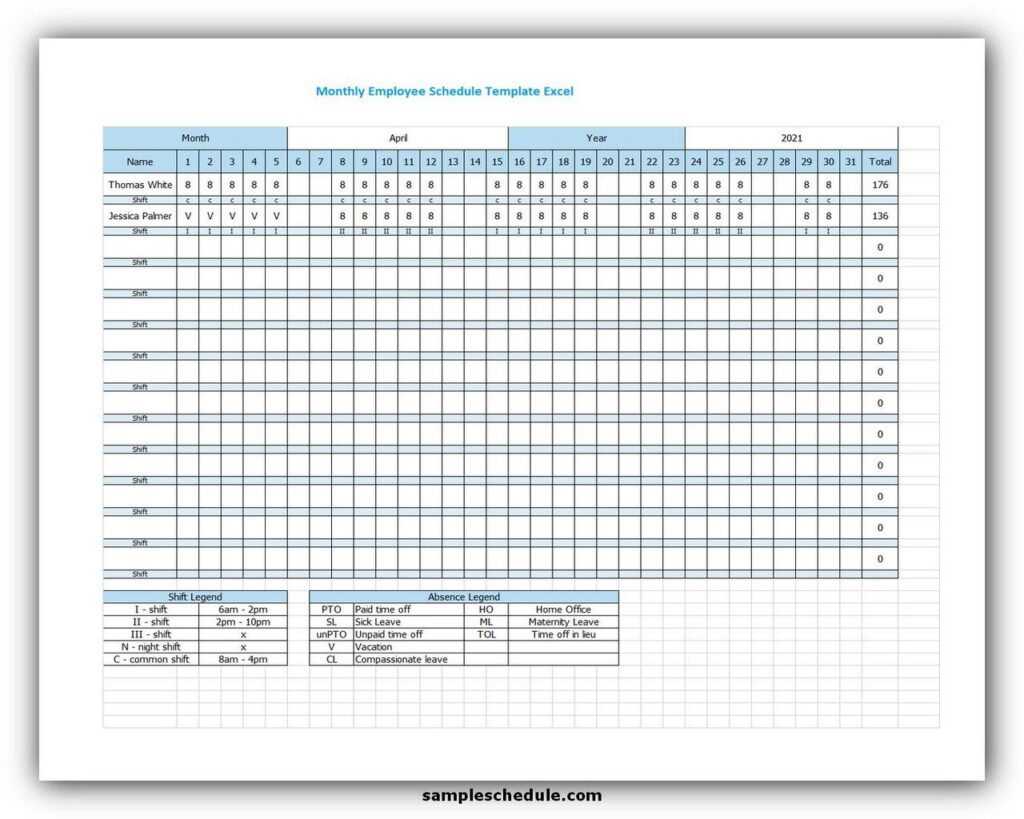 Monthly Employee Schedule Template Excel Free