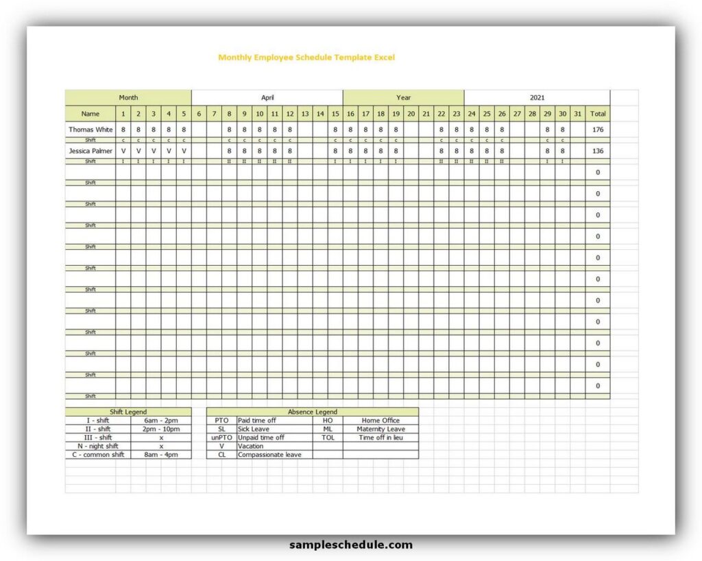 Monthly Employee Schedule Template Excel Free Download