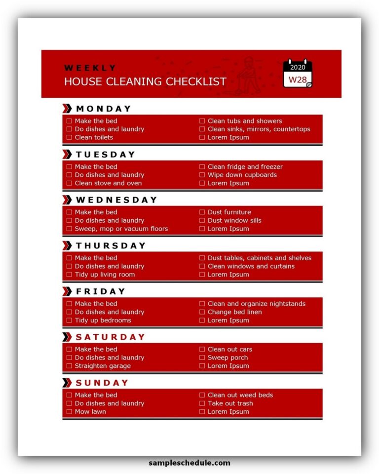 10+ Professional House Cleaning Checklist Template Free - sample schedule