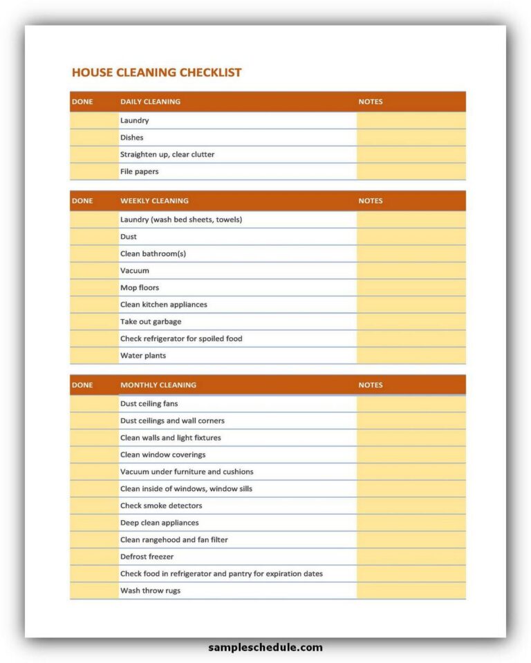 10+ Professional House Cleaning Checklist Template Free sample schedule