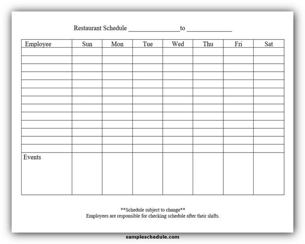 Restaurant Schedule Template