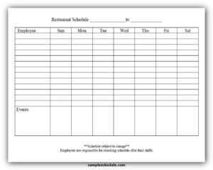 5 Amazing Restaurant Schedule Template - sample schedule
