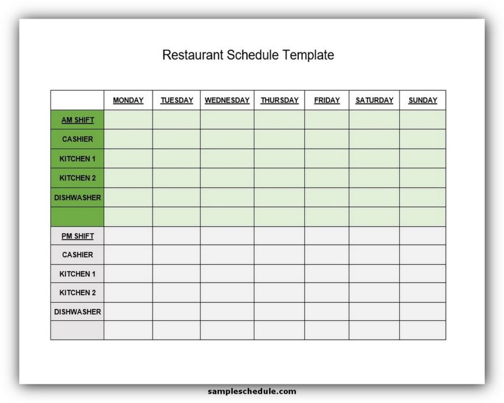 Restaurant Schedule Template Excel