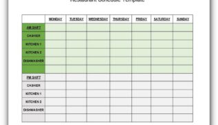Restaurant Schedule Template Excel