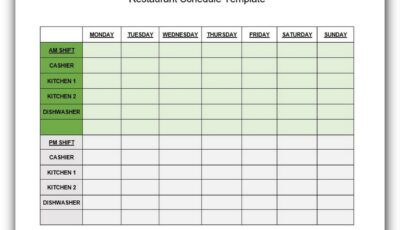 Restaurant Schedule Template Excel