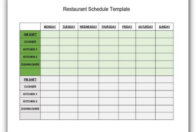 Restaurant Schedule Template Excel