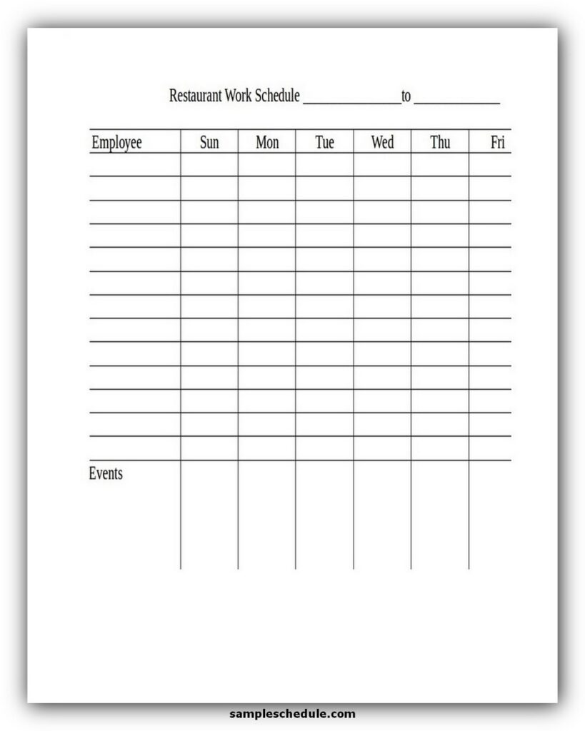 Restaurant Work Schedule Template