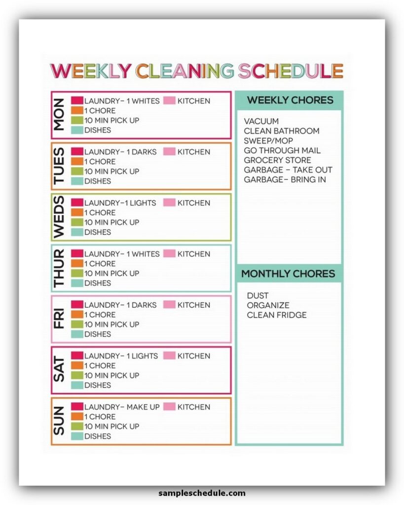 Weekly cleaning schedule template