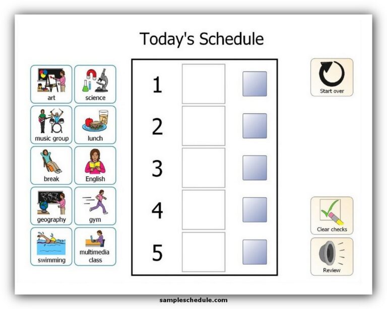 3  Interesting Visual Schedule for Autism sample schedule